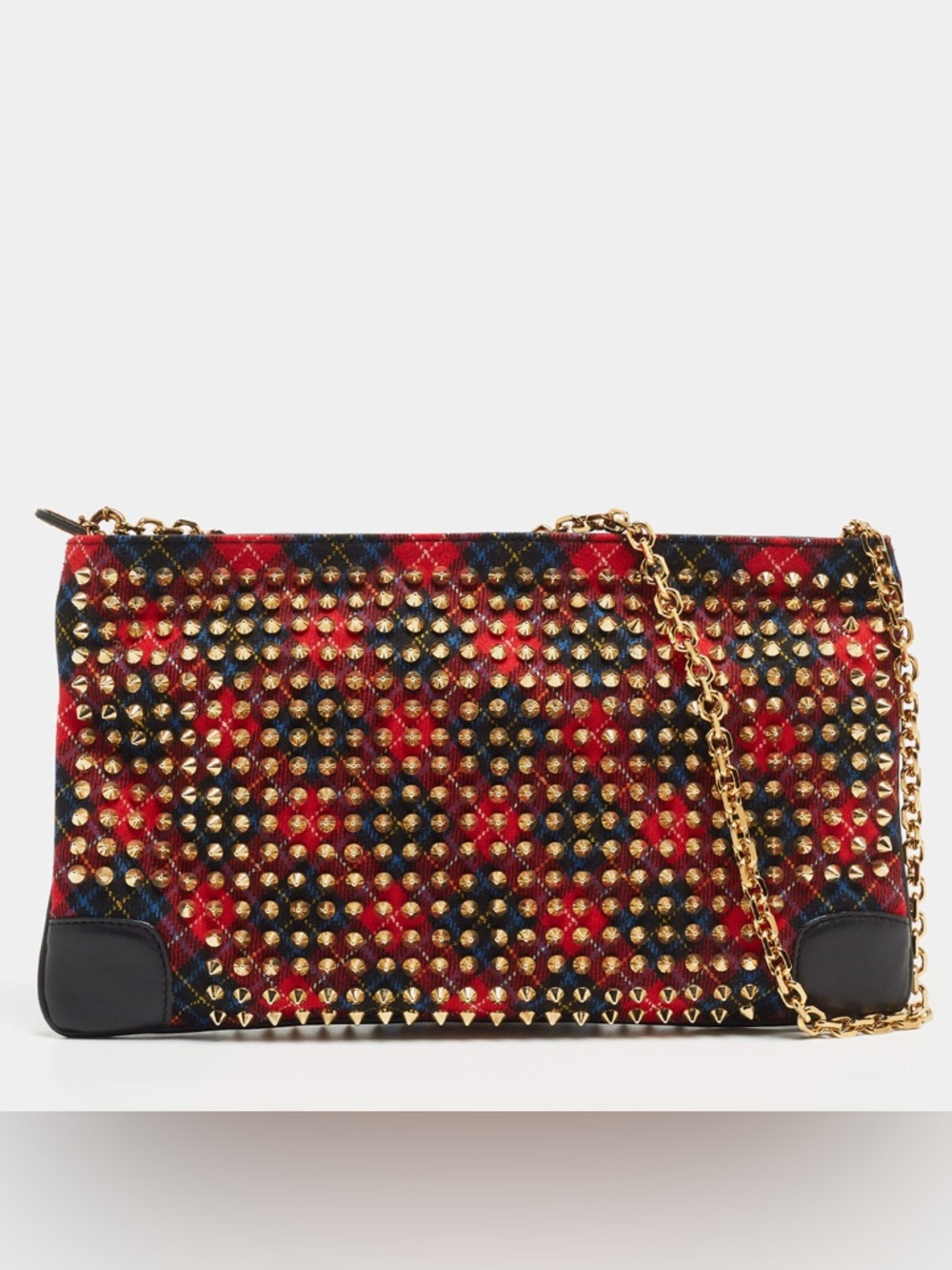 •••SOLD•••Auth Christian Louboutin Multi Wool Leather Loubiposh Spiked Chain bag